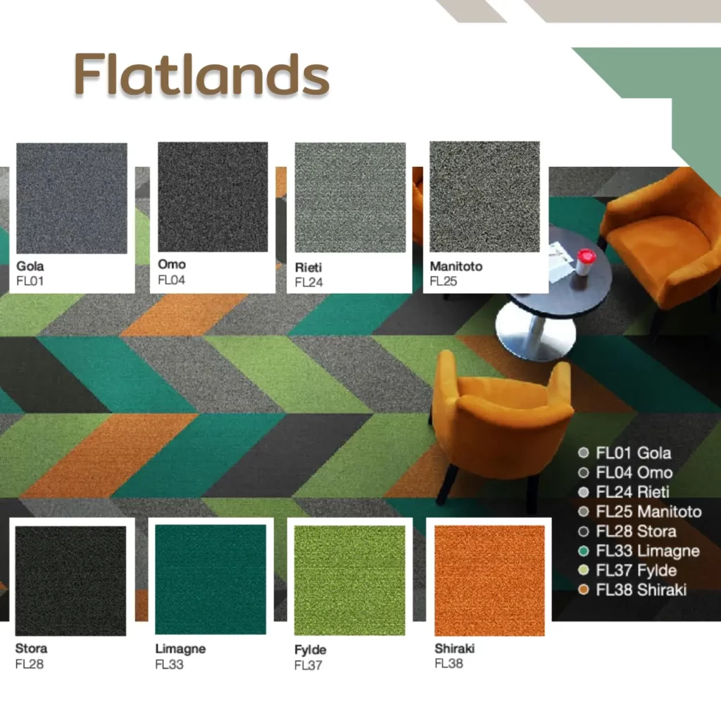 พรมแผ่น Flatlands หลากสีลายเรขาคณิต เช่น Tau FL27, Manito FL28