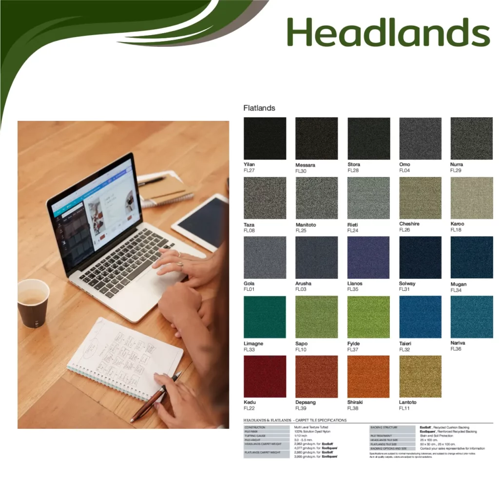 พรม Headlands หลากสีลายเรขาคณิต Akita, Sorel, Cusp, Rill, Dune, Flux สำหรับพื้นที่ทำงานพักผ่อนและเล่น ช่วยลดเสียงเสริมสีสันสดใส