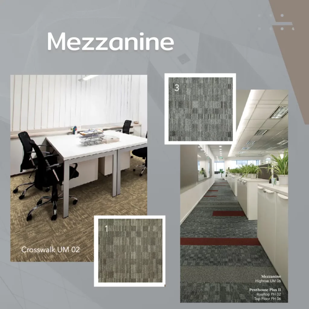 พรมแผ่น Mezzanine รุ่น Condo UM07 โทนเทาเข้ม สำหรับพื้นที่ทำงานออฟฟิศหรูหรา