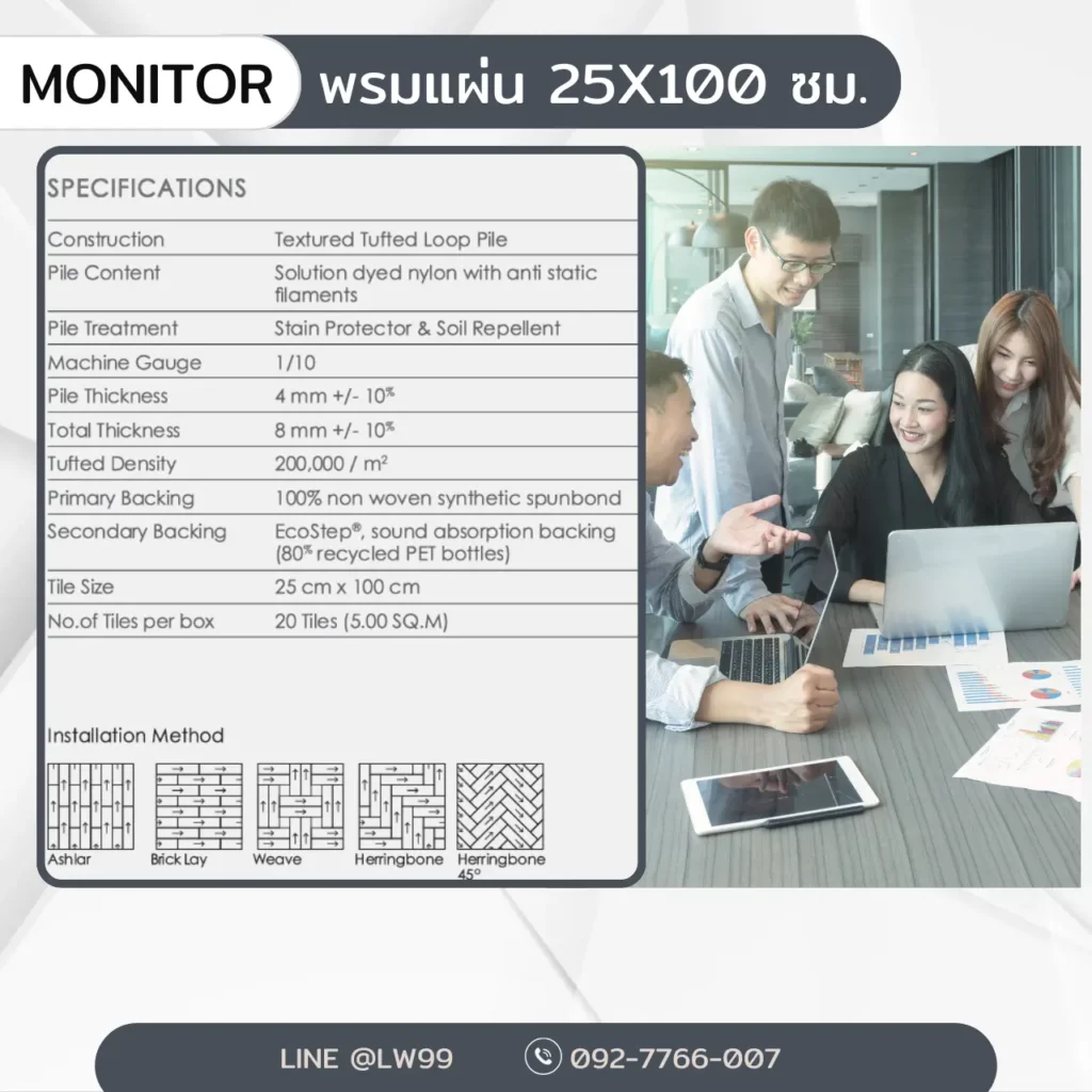 พรม Monitor สุสรน 25x100 ซม. ลาย Monolithic Cable Green Channel Circuit ใช้งานปูทางเดินออฟฟิศยาว 4 เมตร​​