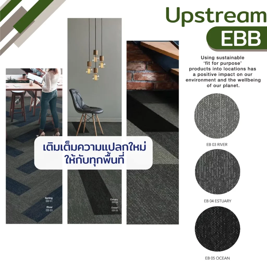 พรมแผ่น Upstream EBB รุ่น River EB03 Estuary EB04 Ocean EB05 สีเทาเข้มสำหรับพื้นที่ทำงานจาก WSUang.com