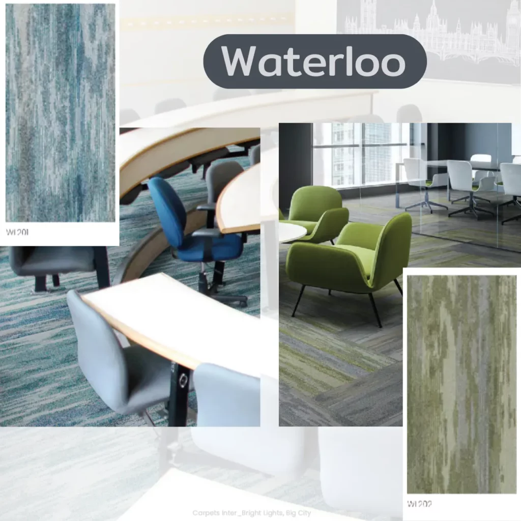พรมแผ่น Waterloo รุ่น WI03 WI04 โทนน้ำตาลเทา ลายไม้ ตกแต่งห้องทำงานและทางเดินออฟฟิศสไตล์โมเดิร์น​